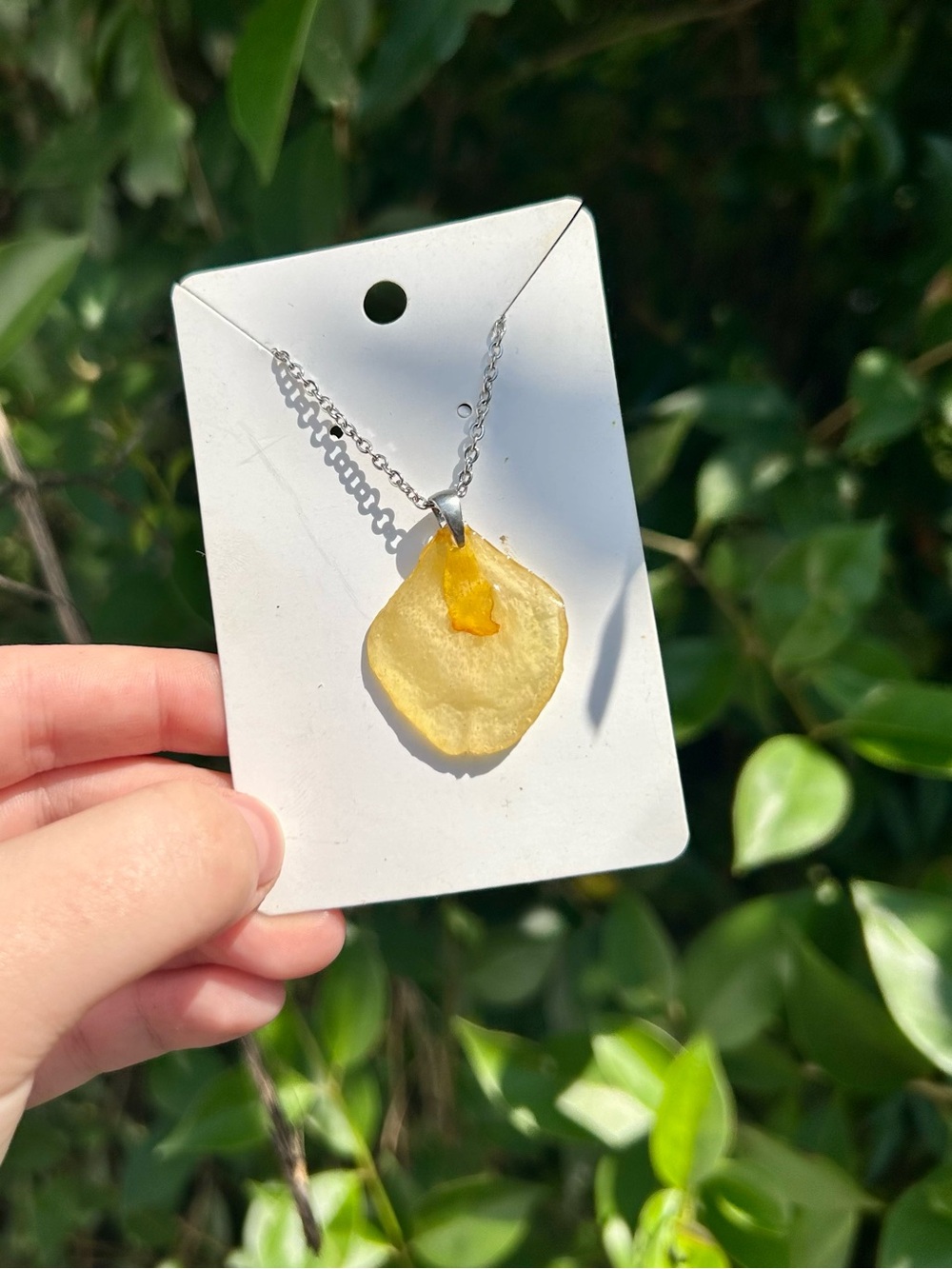 Handcrafted Yellow Daffodil Petal Pendant Necklace - Women Jewelry
